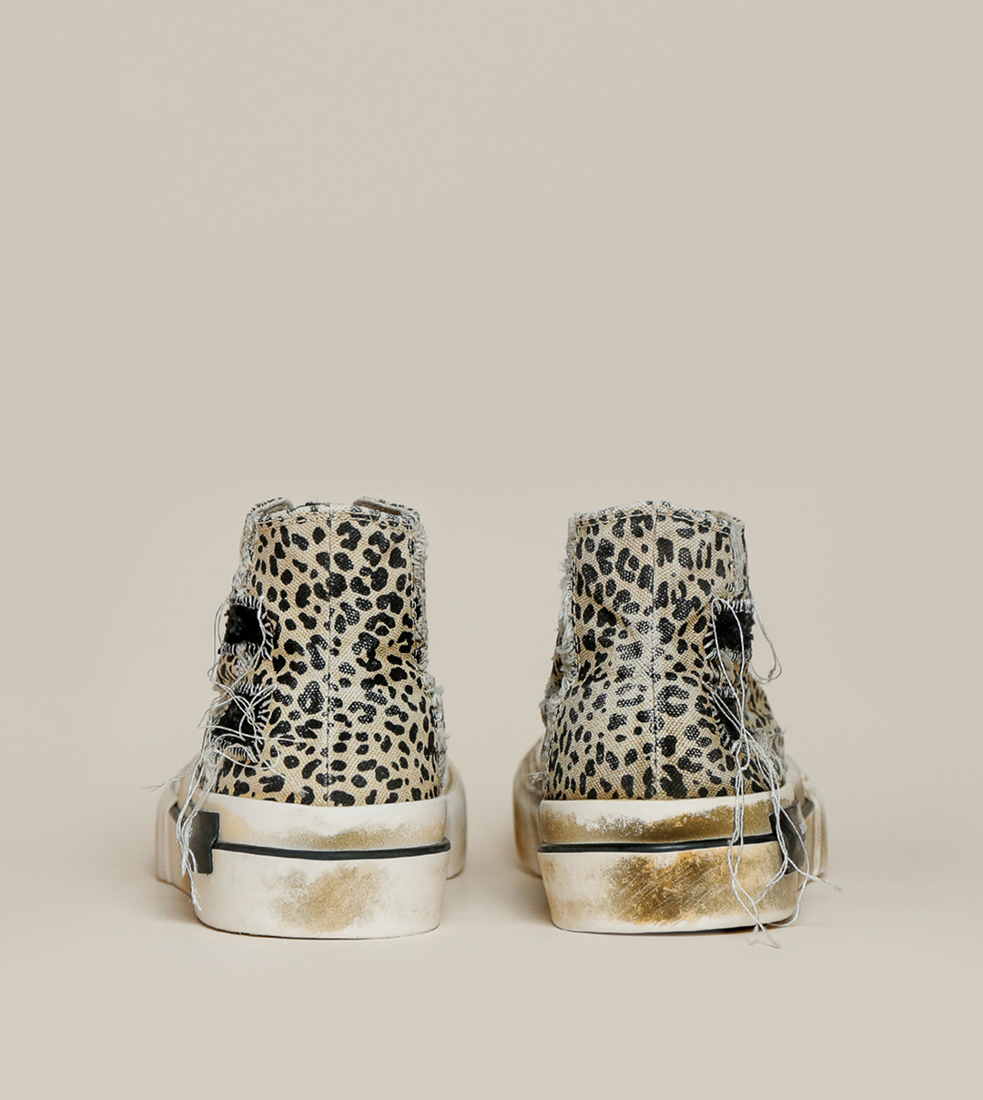 DISTRESSED PATCHWORK HIGH-TOP CHEETAH SNEAKERS