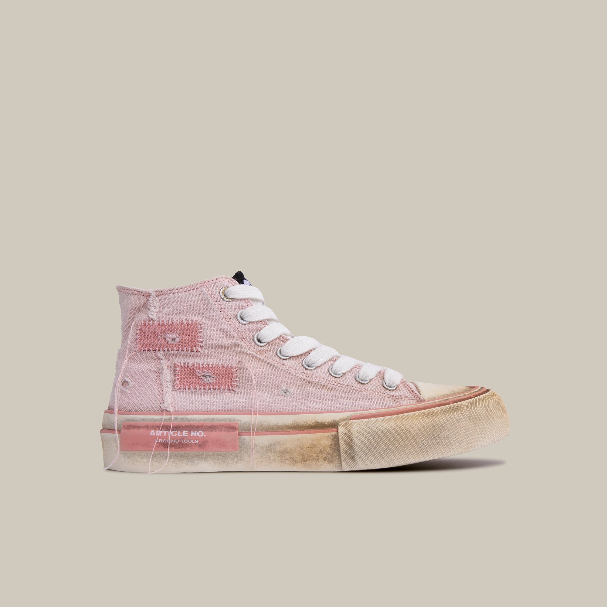 DISTRESSED PATCHWORK CANVAS PINK HI-TOP SNEAKERS – ARTICLE