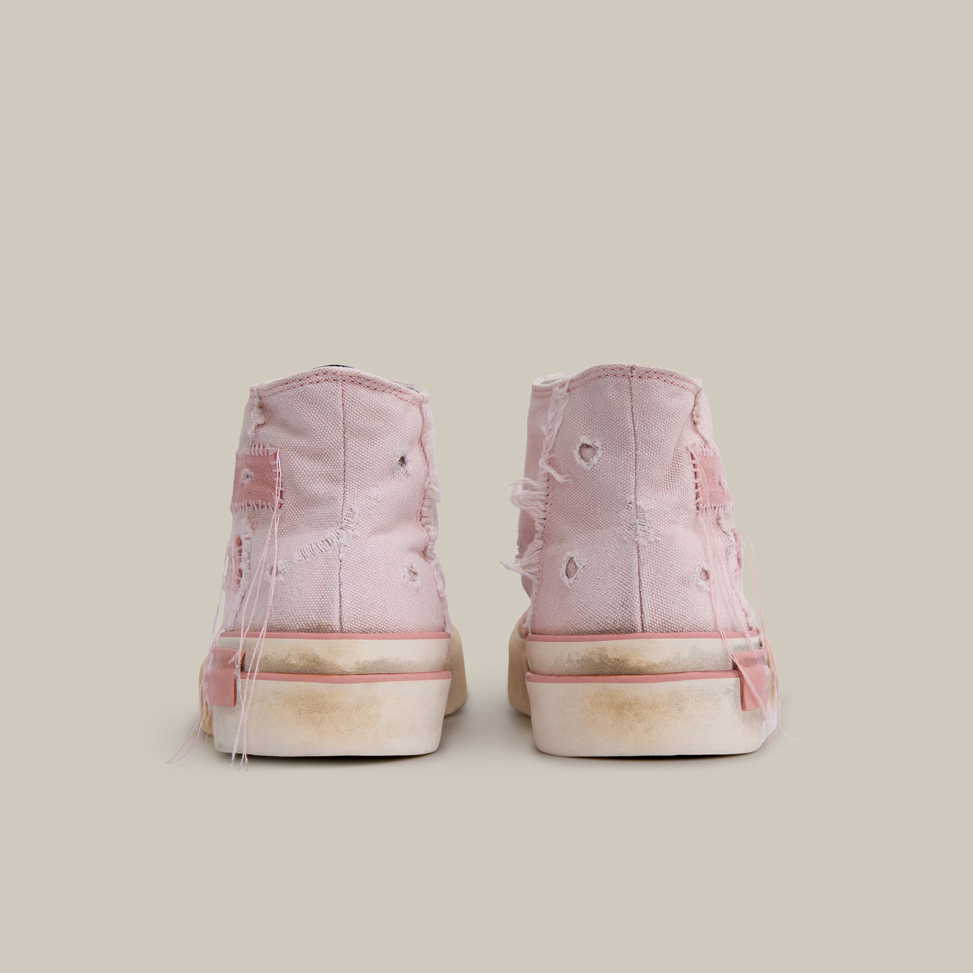 DISTRESSED PATCHWORK CANVAS PINK HI-TOP SNEAKERS