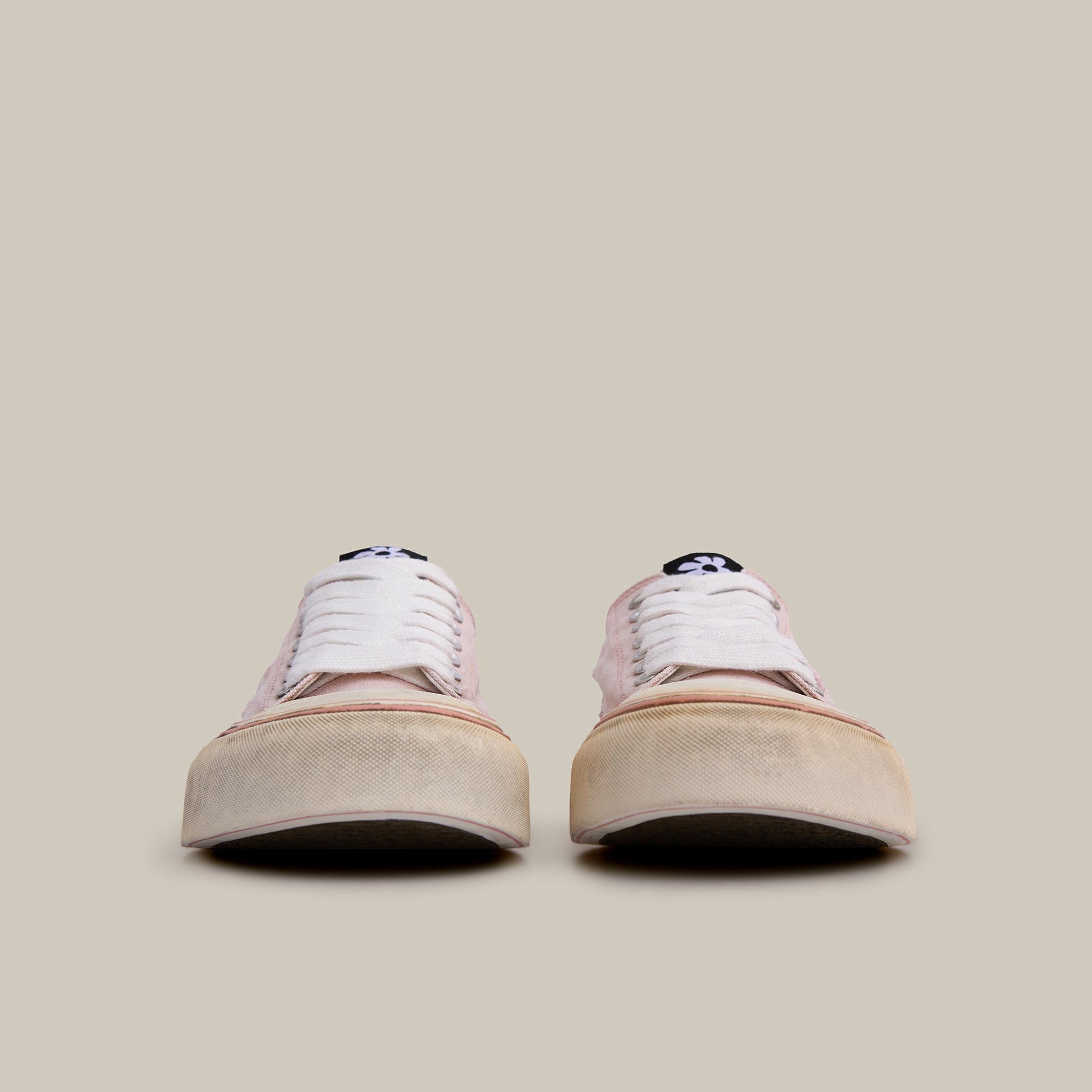 DISTRESSED PATCHWORK CANVAS PINK LOW-TOP SNEAKERS