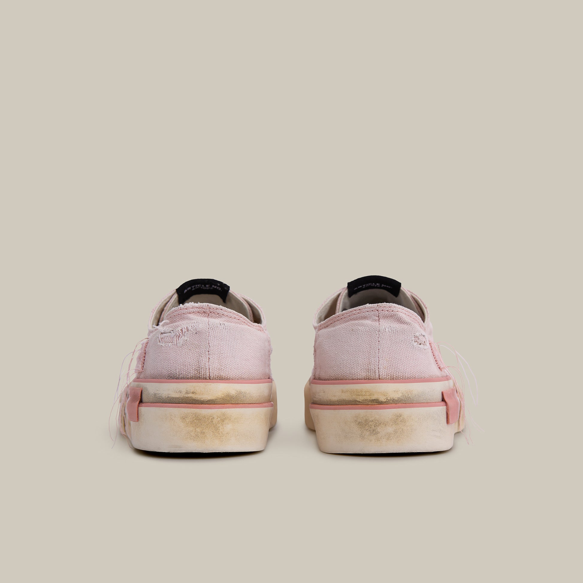 DISTRESSED PATCHWORK CANVAS PINK LOW-TOP SNEAKERS