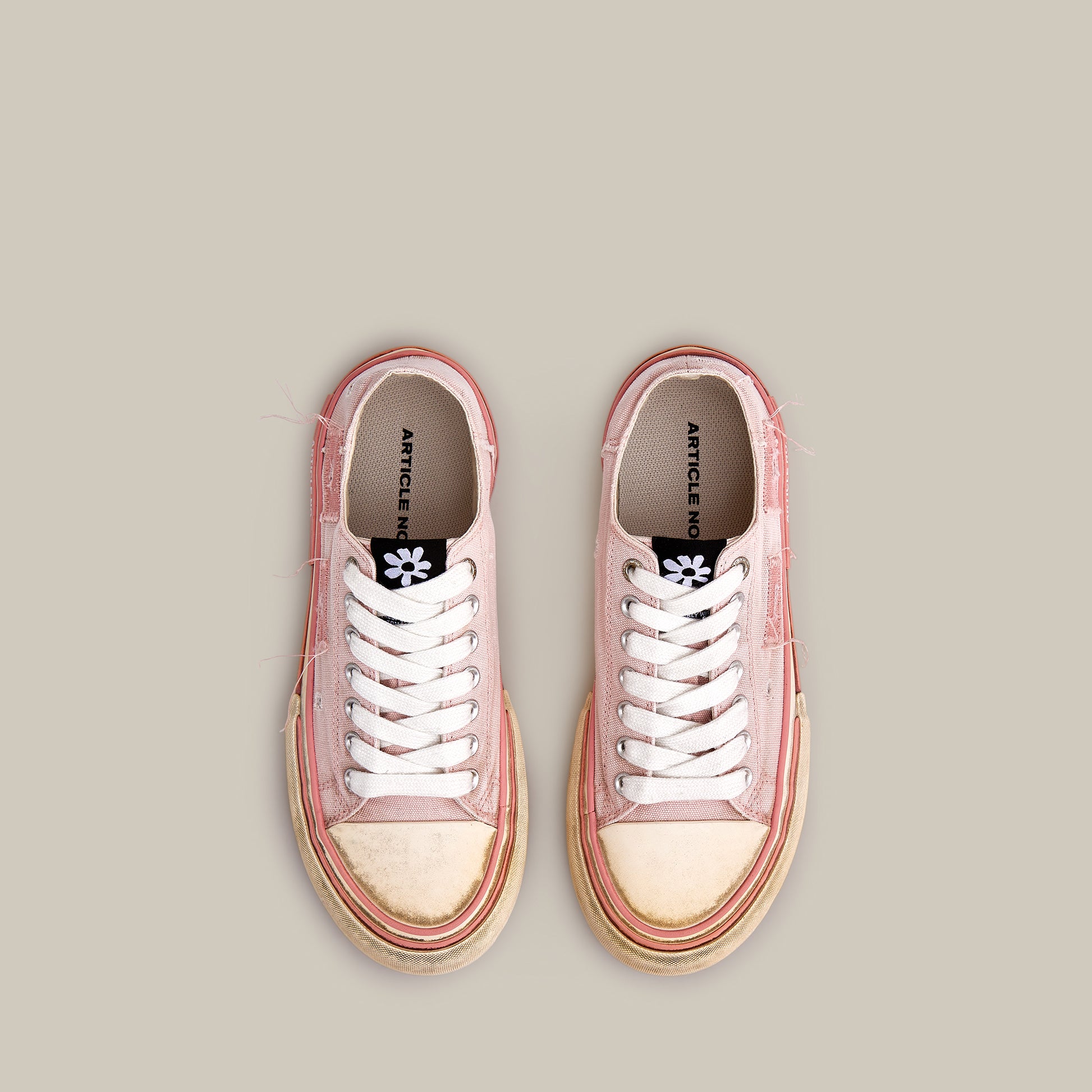 DISTRESSED PATCHWORK CANVAS PINK LOW-TOP SNEAKERS