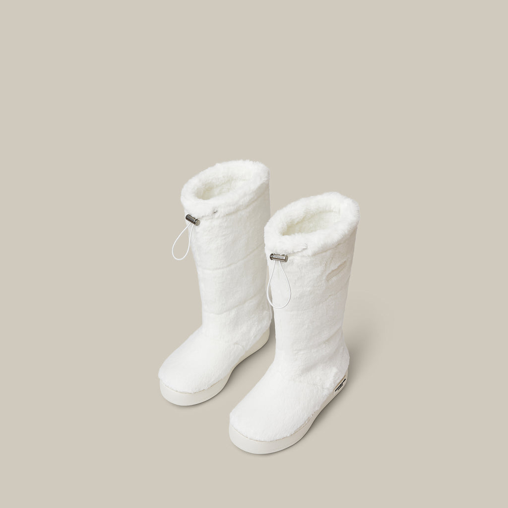 BURGER WHITE FAUX FUR KNEE SNOW BOOTS