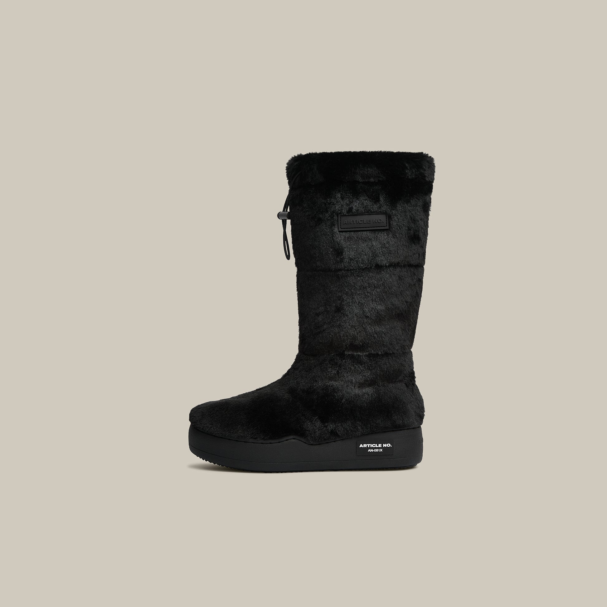 BURGER BLACK FAUX FUR KNEE SNOW BOOTS