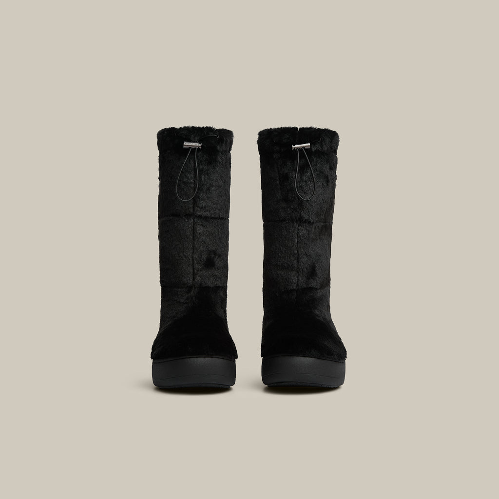 BURGER BLACK FAUX FUR KNEE SNOW BOOTS