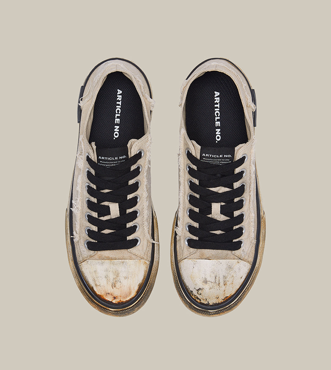 DISTRESSED LOW-TOP OFFWHITE SNEAKERS