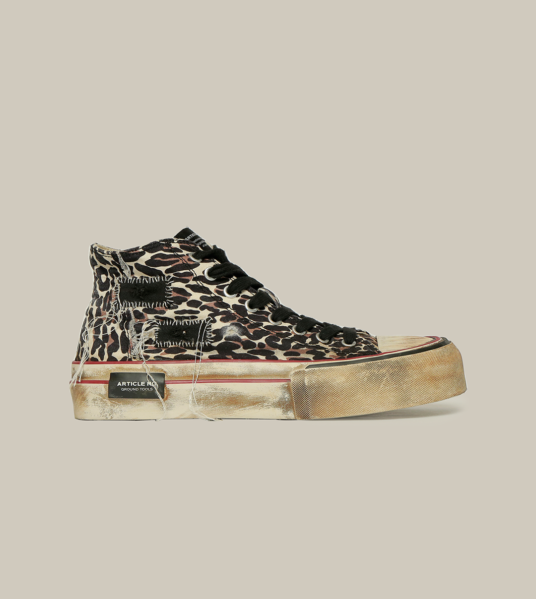 DISTRESSED PATCHWORK HIGH-TOP CLASSIC LEOPARD SNEAKERS