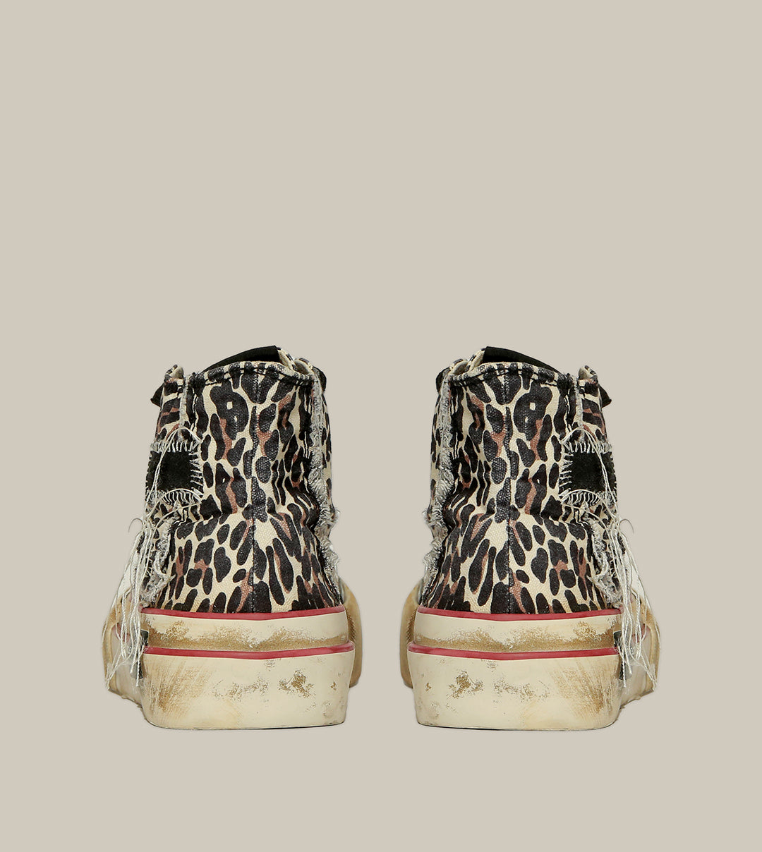 DISTRESSED PATCHWORK HIGH-TOP CLASSIC LEOPARD SNEAKERS