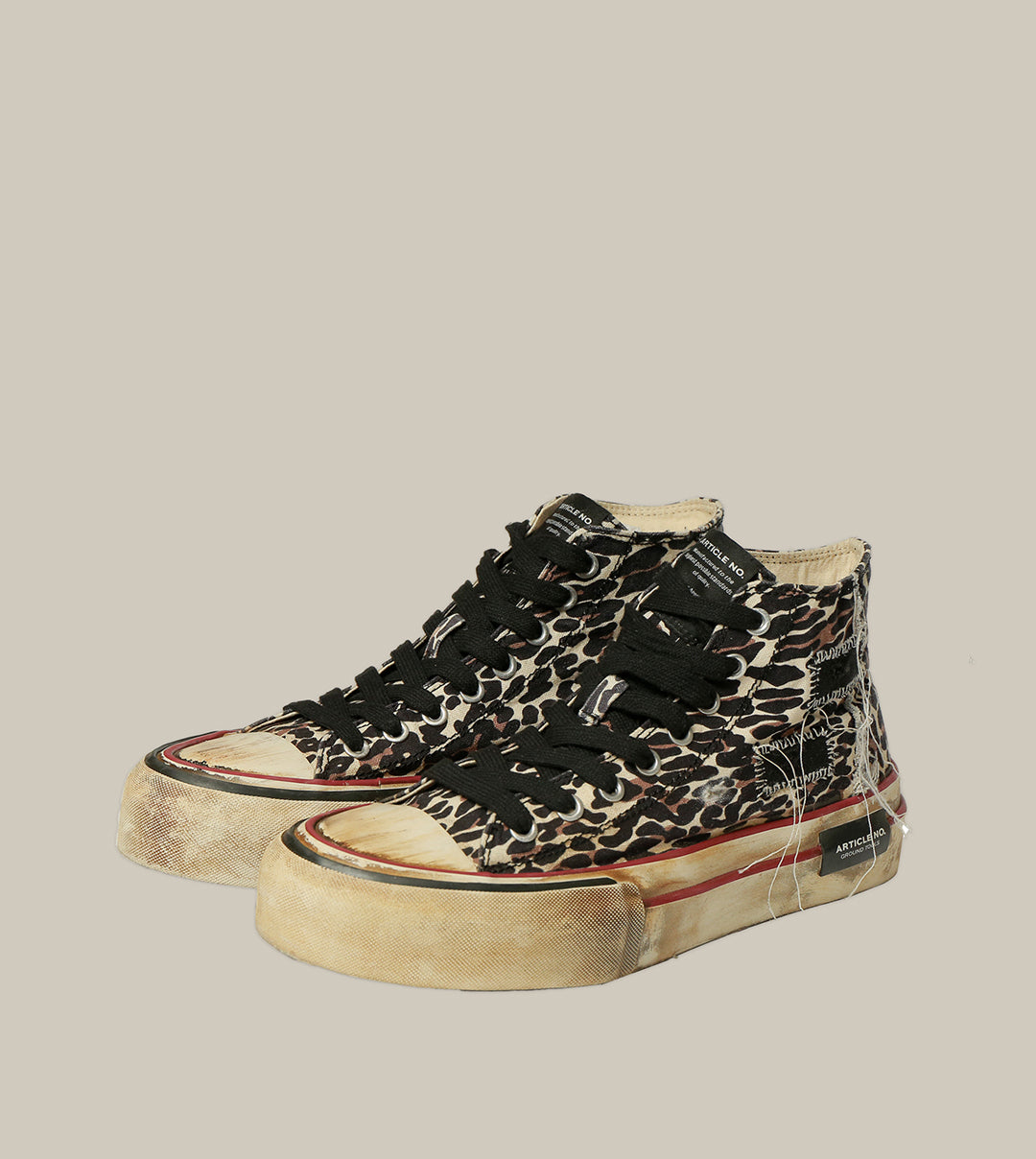 DISTRESSED PATCHWORK HIGH-TOP CLASSIC LEOPARD SNEAKERS