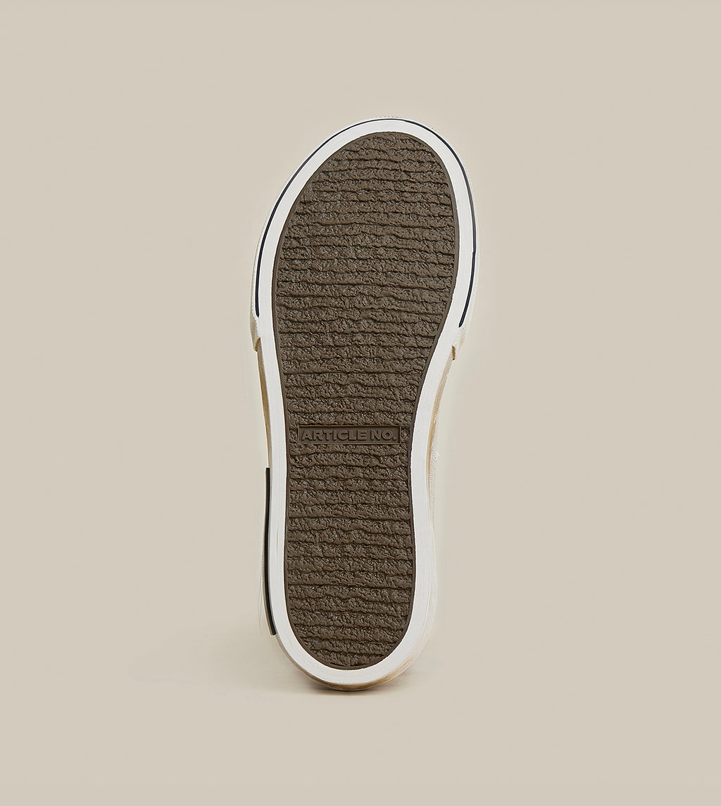 DISTRESSED PATCHWORK HIGH-TOP BEIGE SNEAKERS