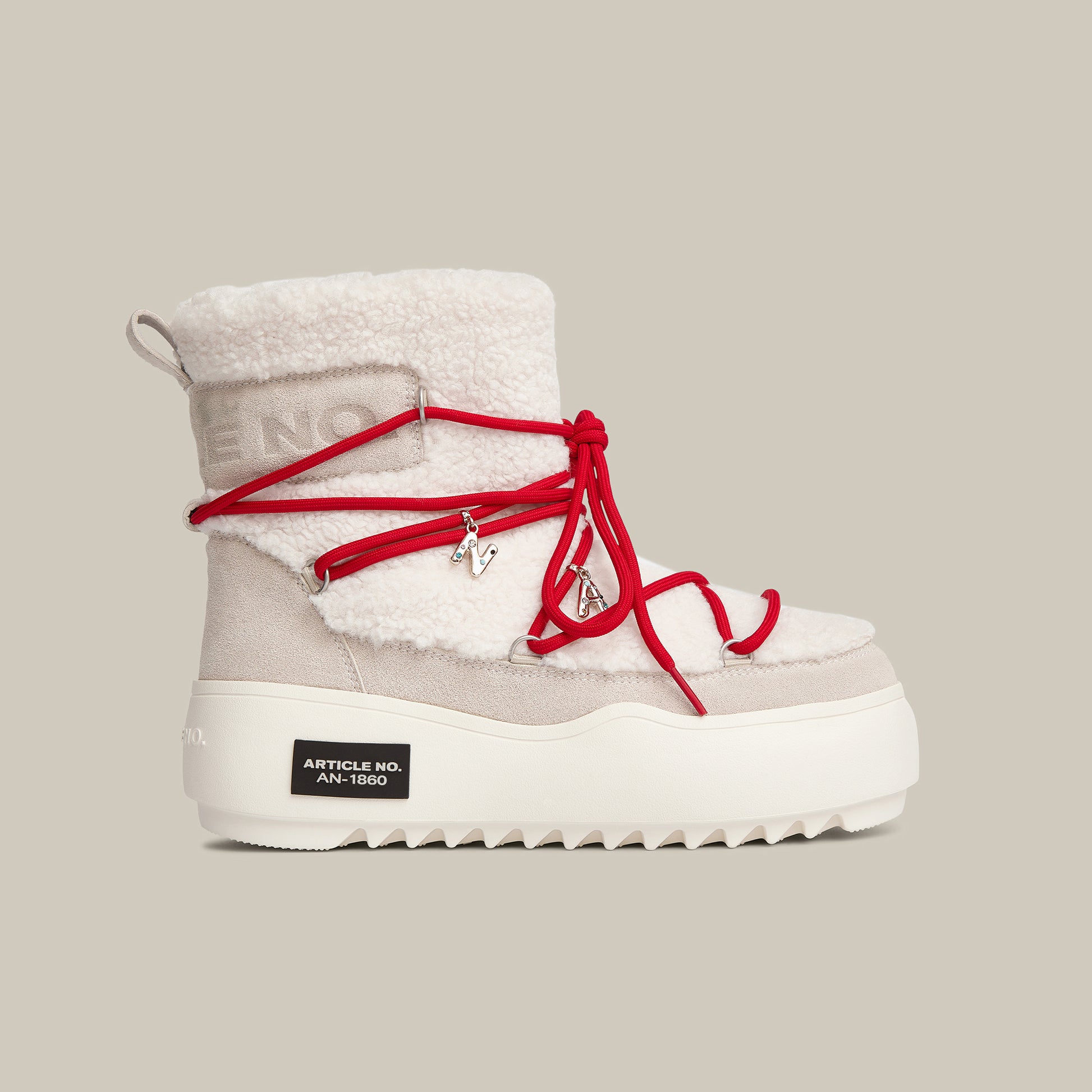 BURGER PLATFORM WHITE TEDDY SNOW BOOTS 65mm