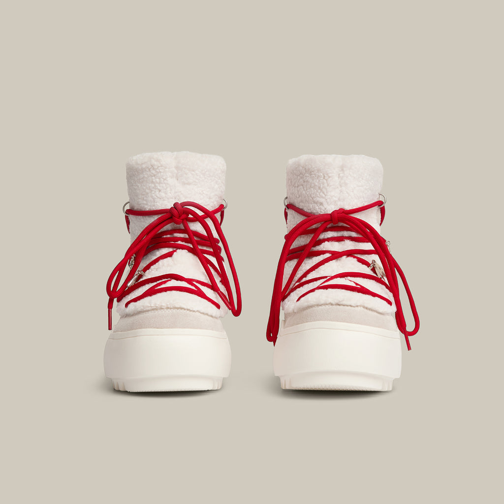 BURGER PLATFORM WHITE TEDDY SNOW BOOTS 65mm