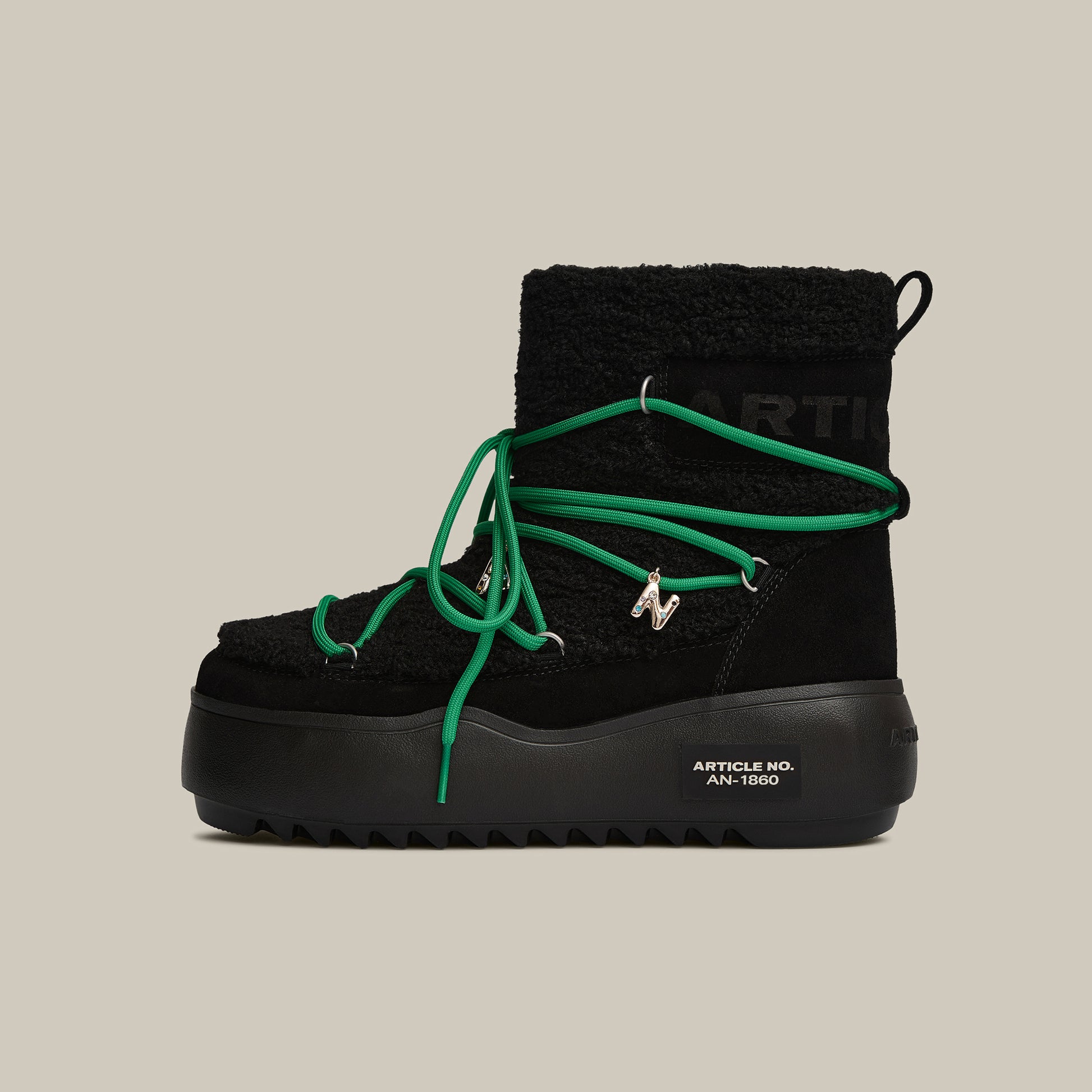 BURGER PLATFORM BLACK TEDDY SNOW BOOTS 65mm
