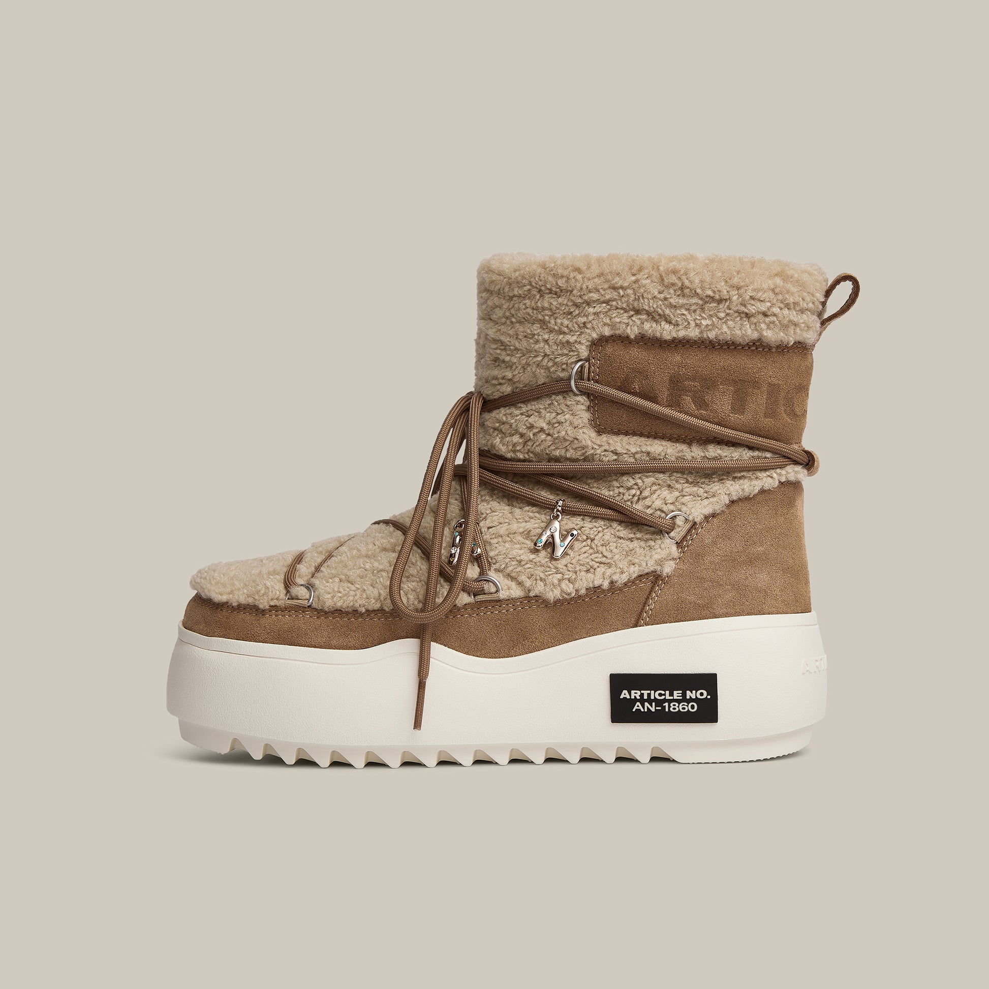 BURGER PLATFORM BEIGE TEDDY SNOW BOOTS 65mm