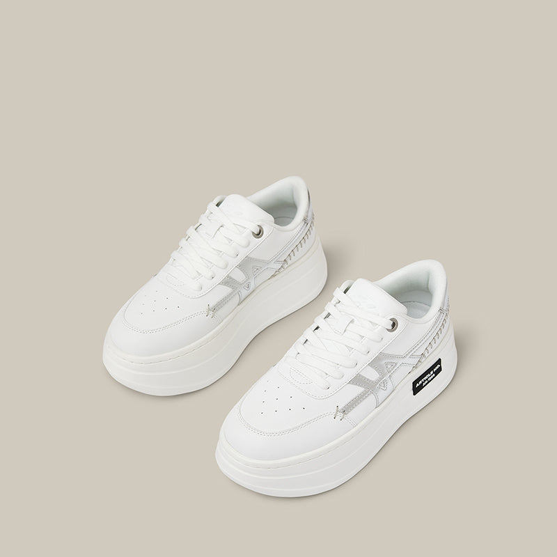 60 PLATFORMLTE WHITE AND SILVER SNEAKERS