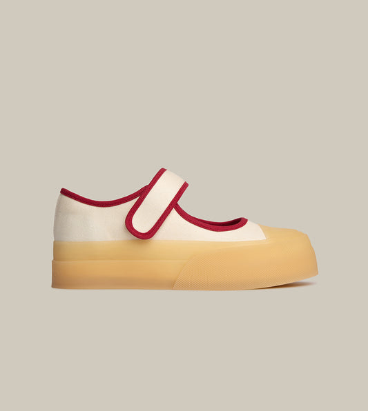 DOWNTOWN CANVAS MARYJANE IN WHITE AND RED