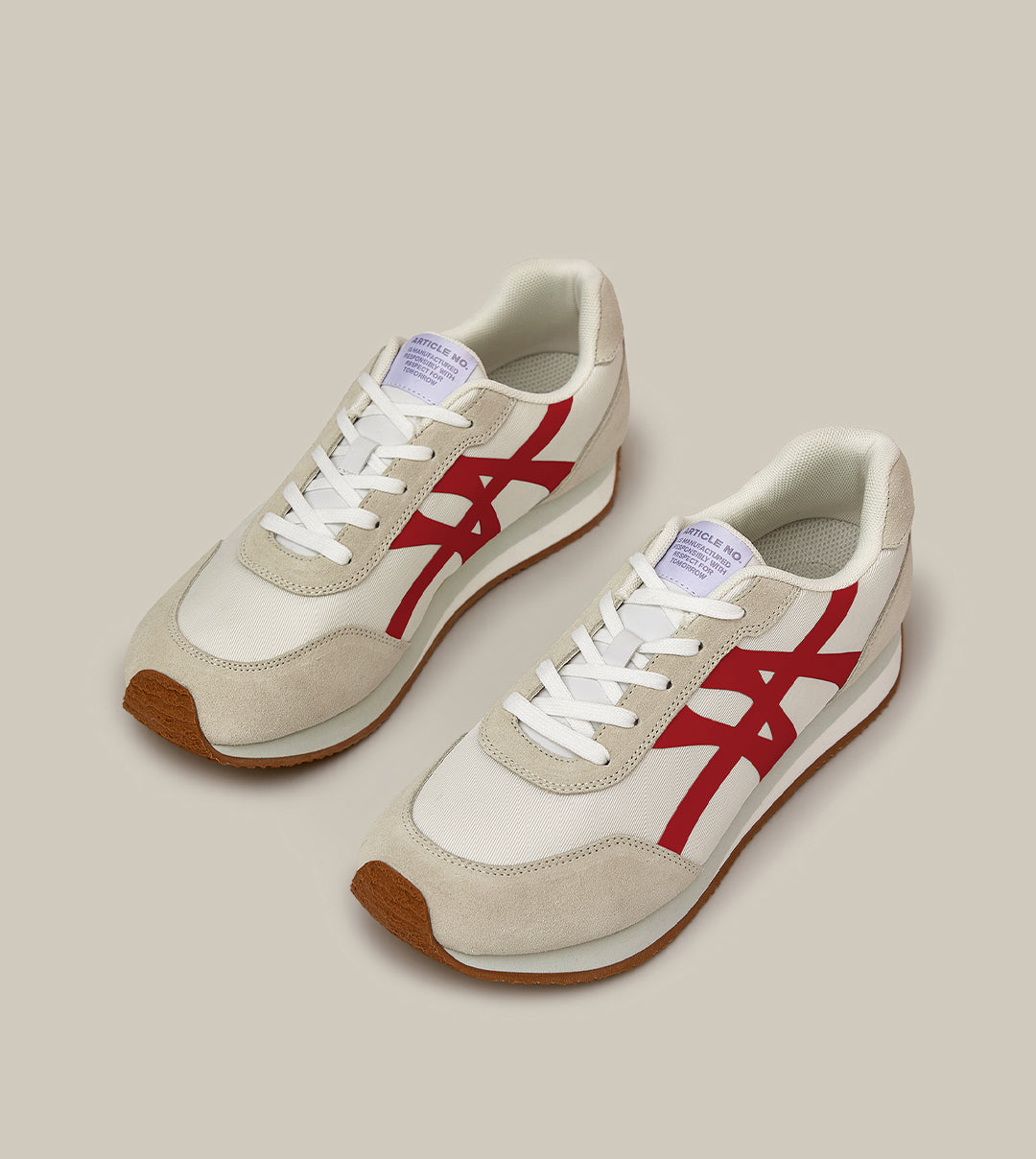 DUNE LOW-TOP KHAKI AND RED LOGO RUNNER