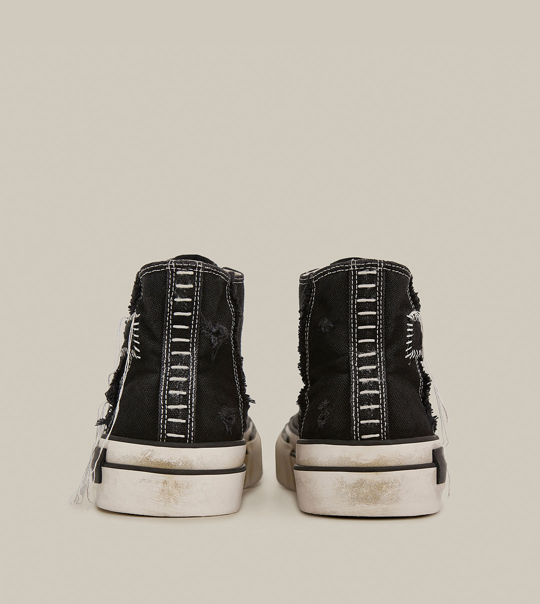 DISTRESSED HI-TOP PATCHWORK BLACK SNEAKERS