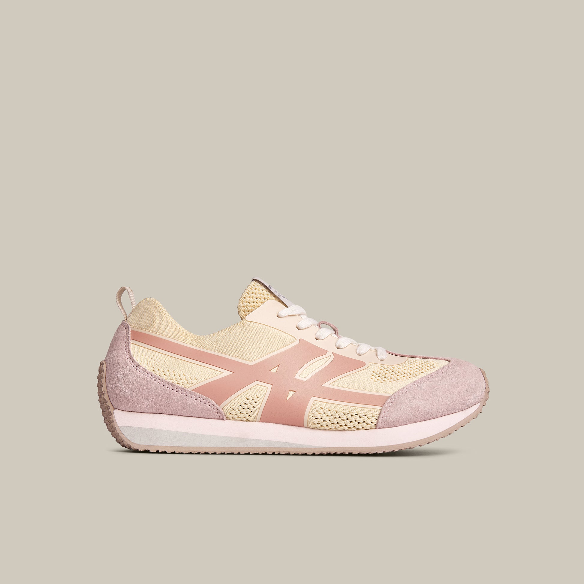 DUNE LOW-TOP PINK AND TAUPE FLYKNIT LOGO RUNNER