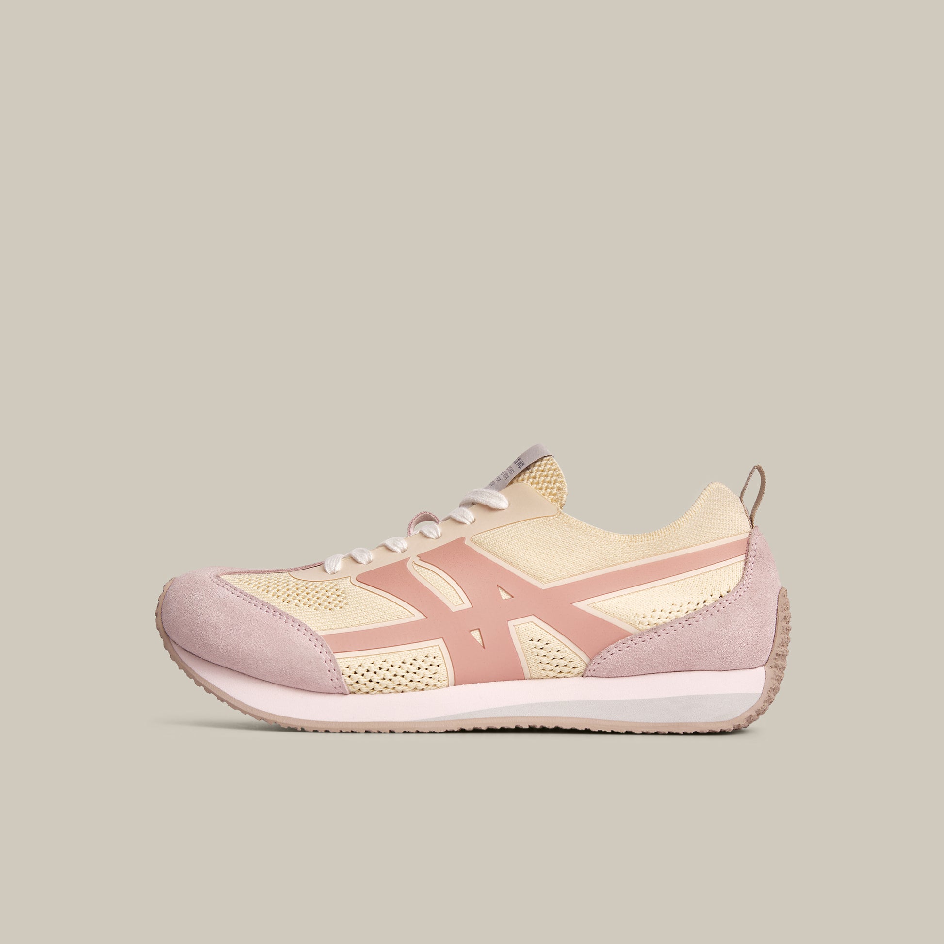 DUNE LOW-TOP PINK AND TAUPE FLYKNIT LOGO RUNNER