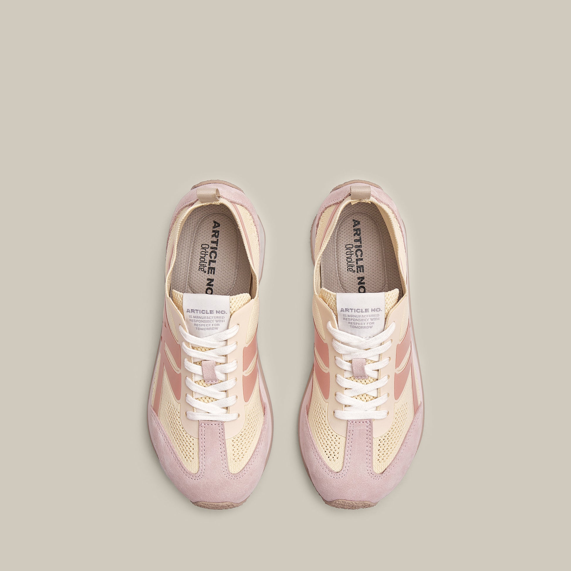 DUNE LOW-TOP PINK AND TAUPE FLYKNIT LOGO RUNNER