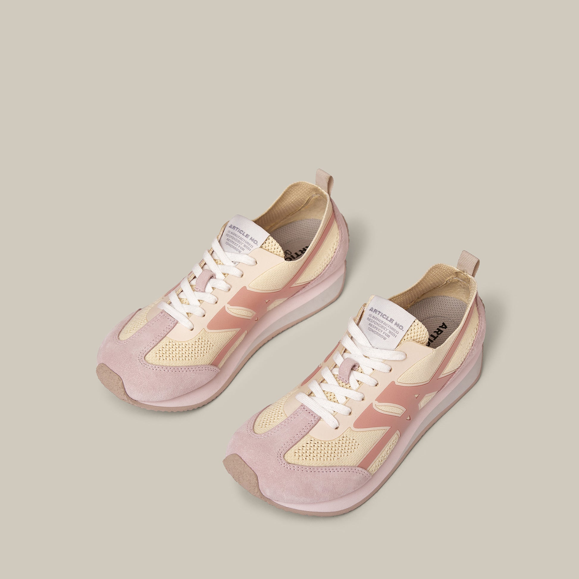 DUNE LOW-TOP PINK AND TAUPE FLYKNIT LOGO RUNNER