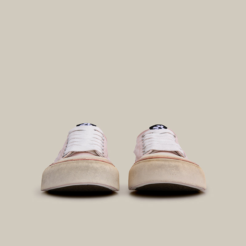 DISTRESSED PATCHWORK CANVAS PINK LOW-TOP SNEAKERS