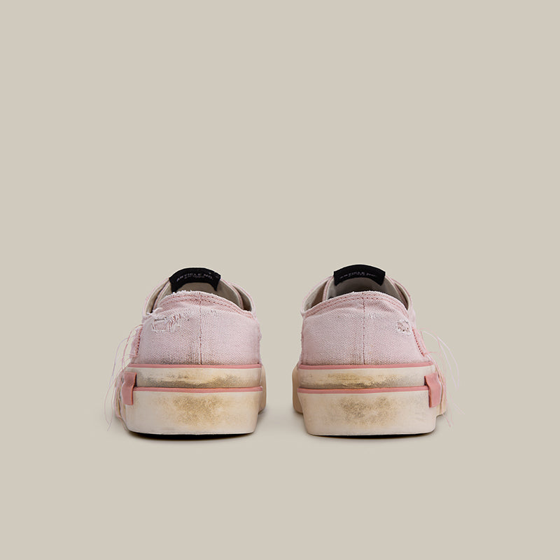 DISTRESSED PATCHWORK CANVAS PINK LOW-TOP SNEAKERS